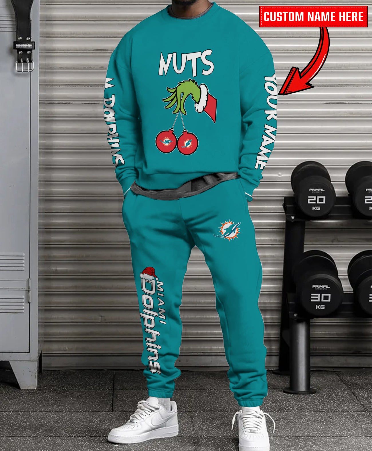 Miami Dolphins Chest – Nuts Combo Sweatshirt And Sweatpants Christmas Collection AZCASP000188TeamColor