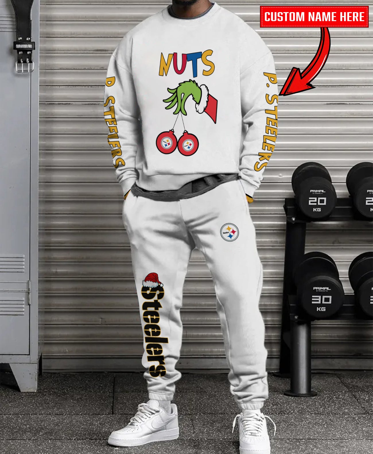 Pittsburgh Steelers Chest – Nuts Combo Sweatshirt And Sweatpants Christmas Collection AZCASP000191White