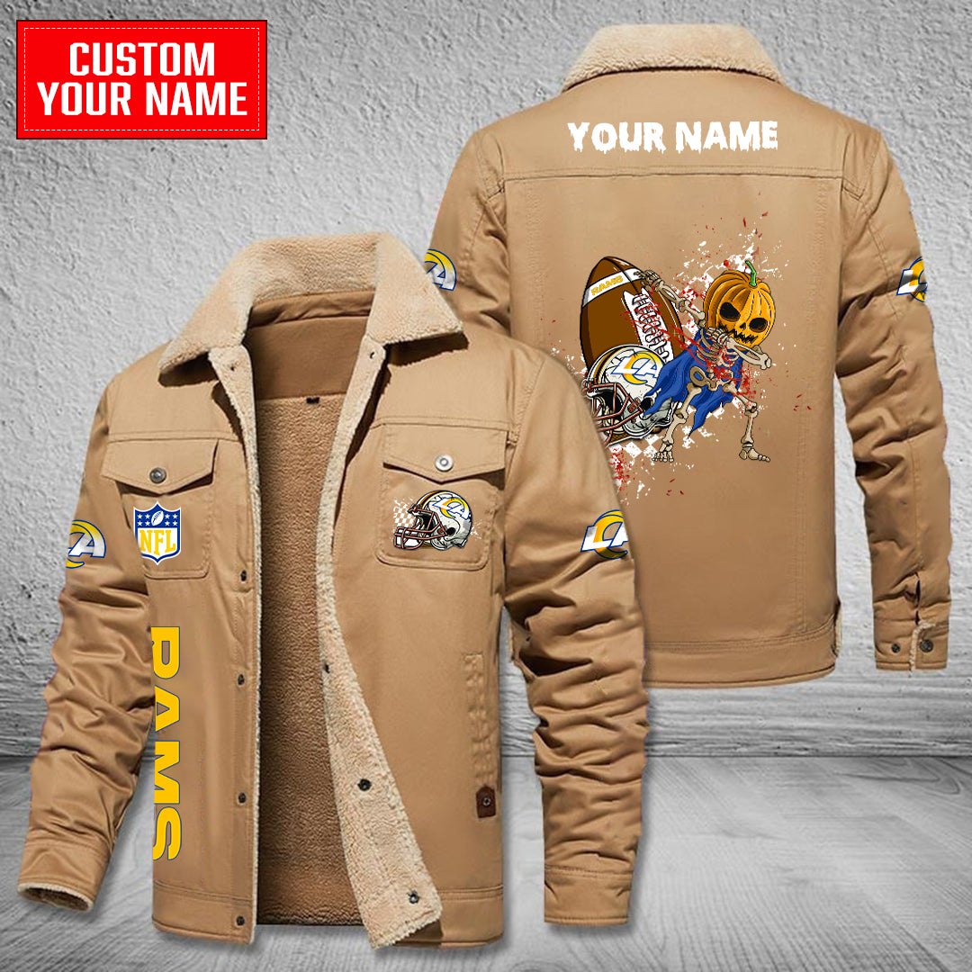 Los Angeles Rams Halloween Pumpkin Collection Winter Fleece Bomber Jacket AZCAWFBJ000008