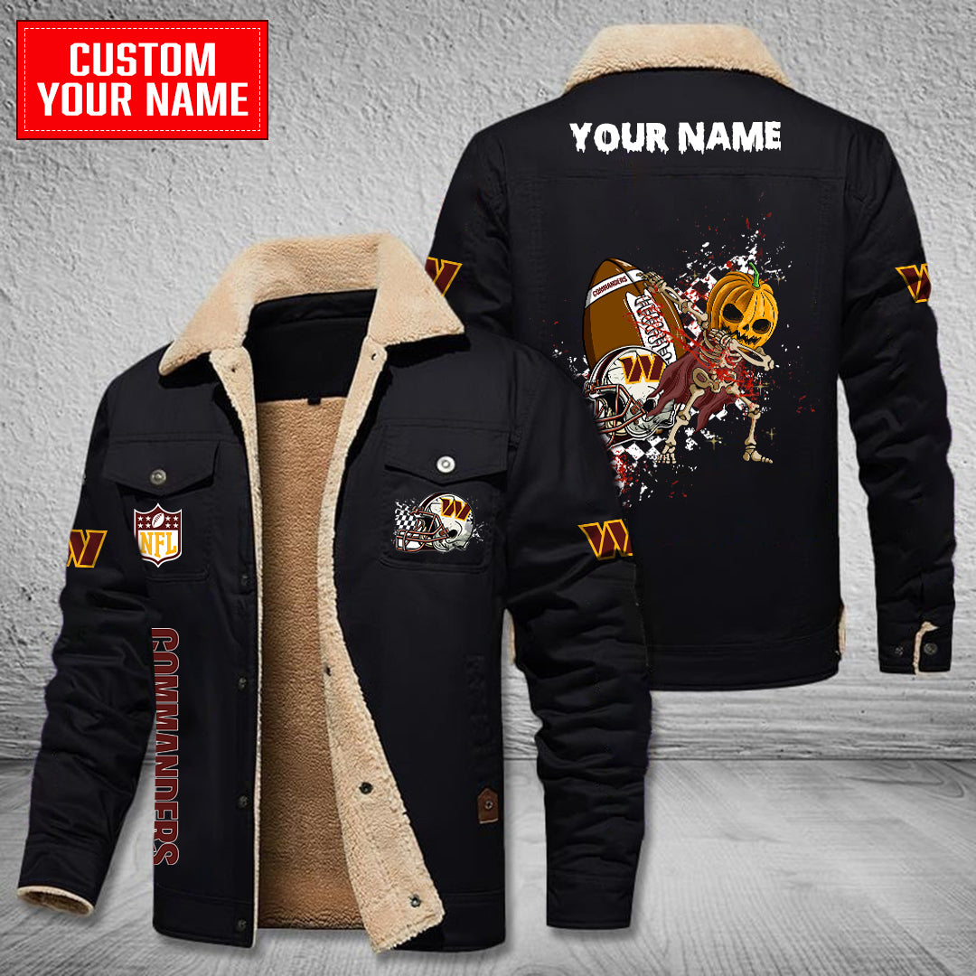 Washington Commanders Halloween Pumpkin Collection Winter Fleece Bomber Jacket AZCAWFBJ000016