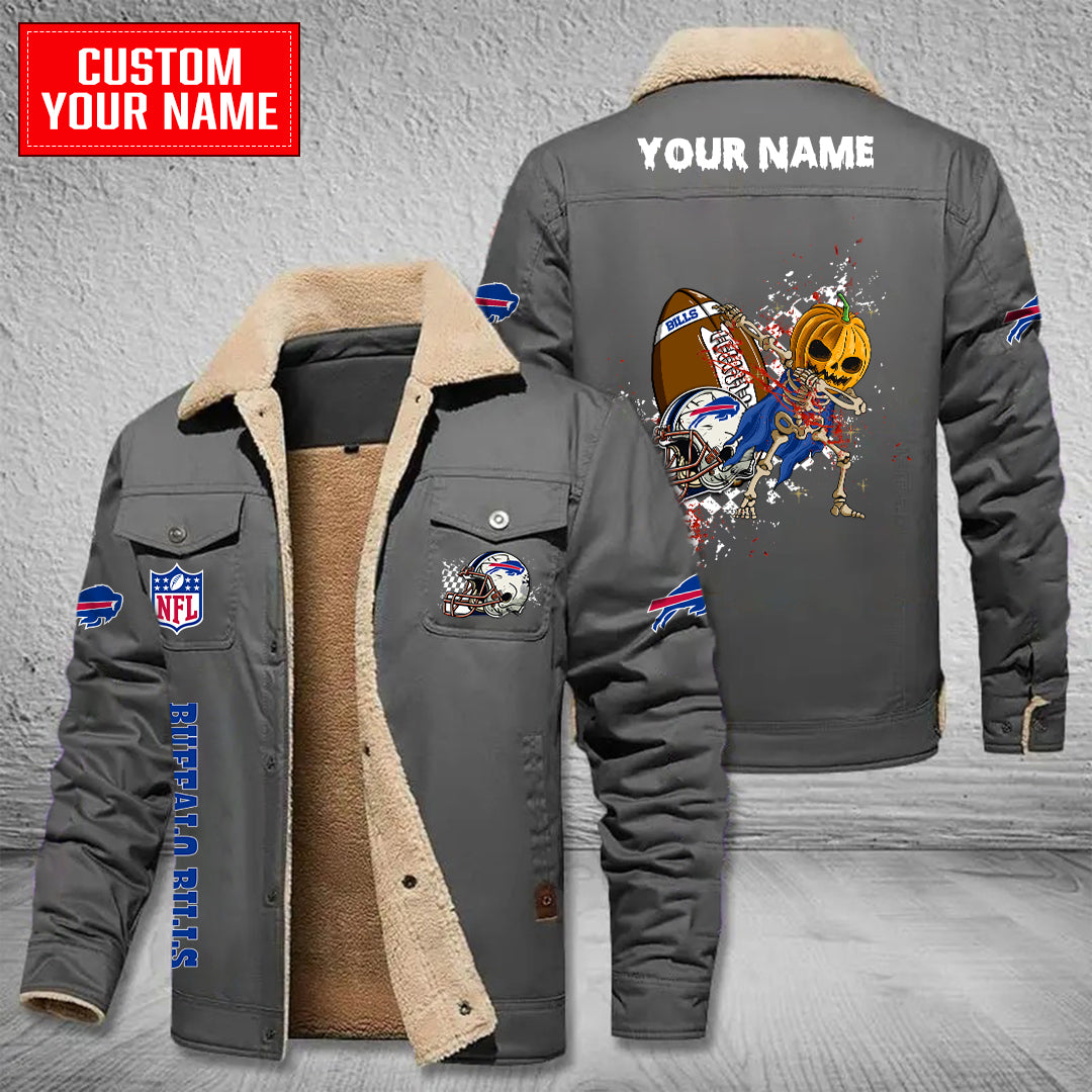 Buffalo Bills Halloween Pumpkin Collection Winter Fleece Bomber Jacket AZCAWFBJ000018
