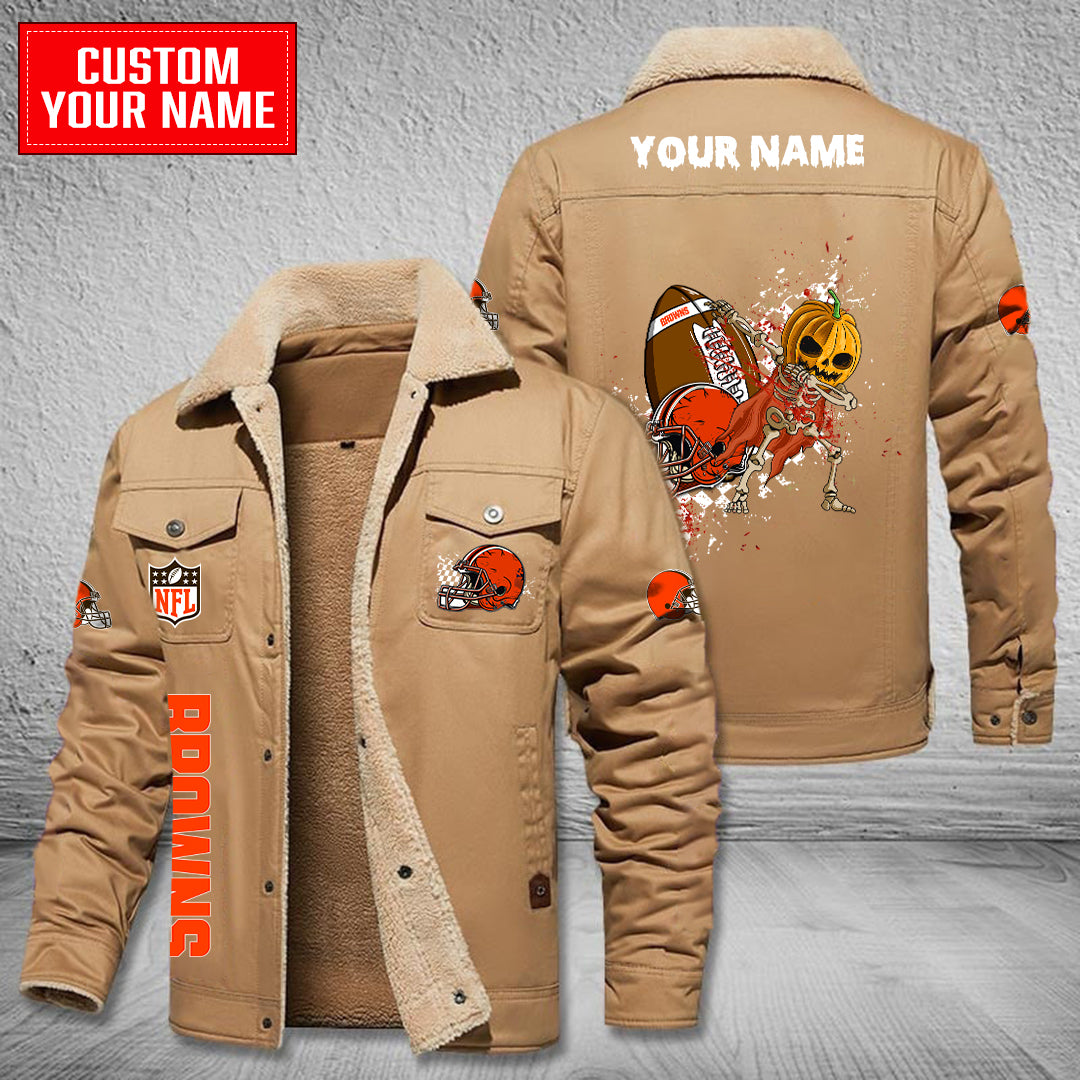 Cleveland Browns Halloween Pumpkin Collection Winter Fleece Bomber Jacket AZCAWFBJ000020