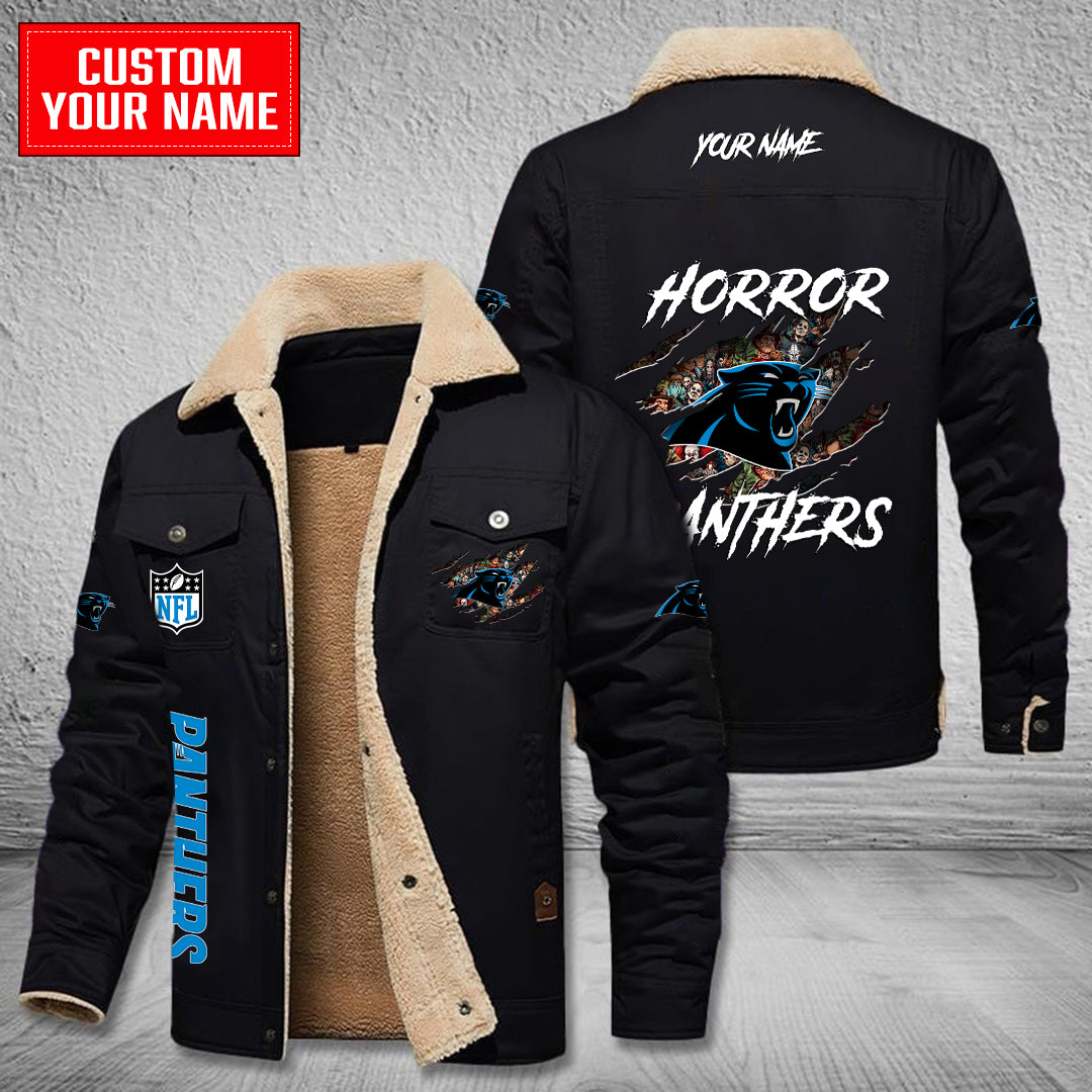 Carolina Panthers Halloween Horror Collection Winter Fleece Bomber Jacket AZCAWFBJ000067