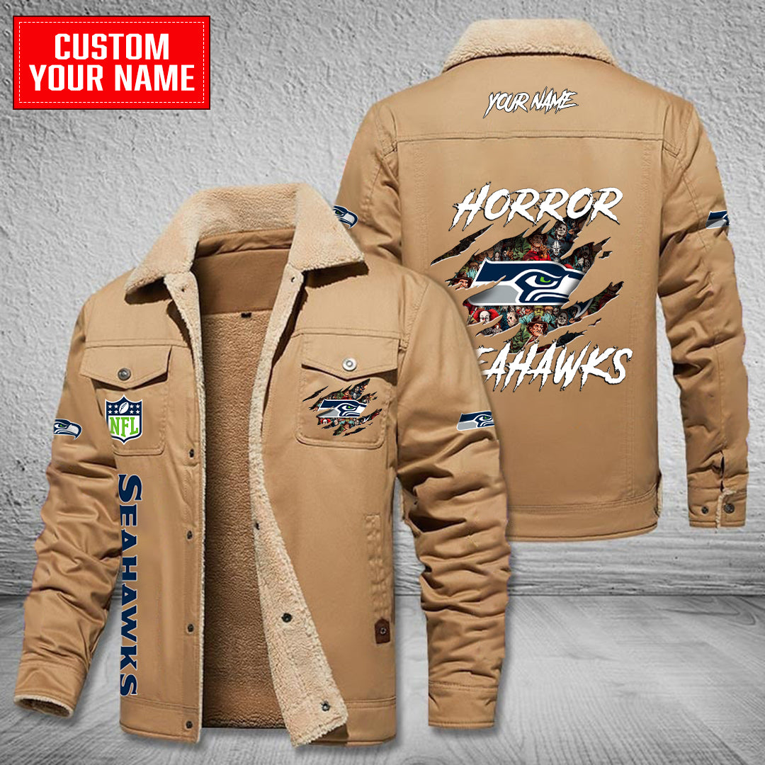 Seattle Seahawks Halloween Horror Collection Winter Fleece Bomber Jacket AZCAWFBJ000078
