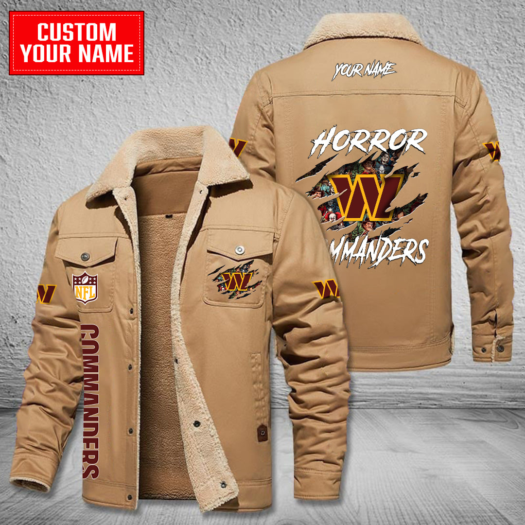 Washington Commanders Halloween Horror Collection Winter Fleece Bomber Jacket AZCAWFBJ000080