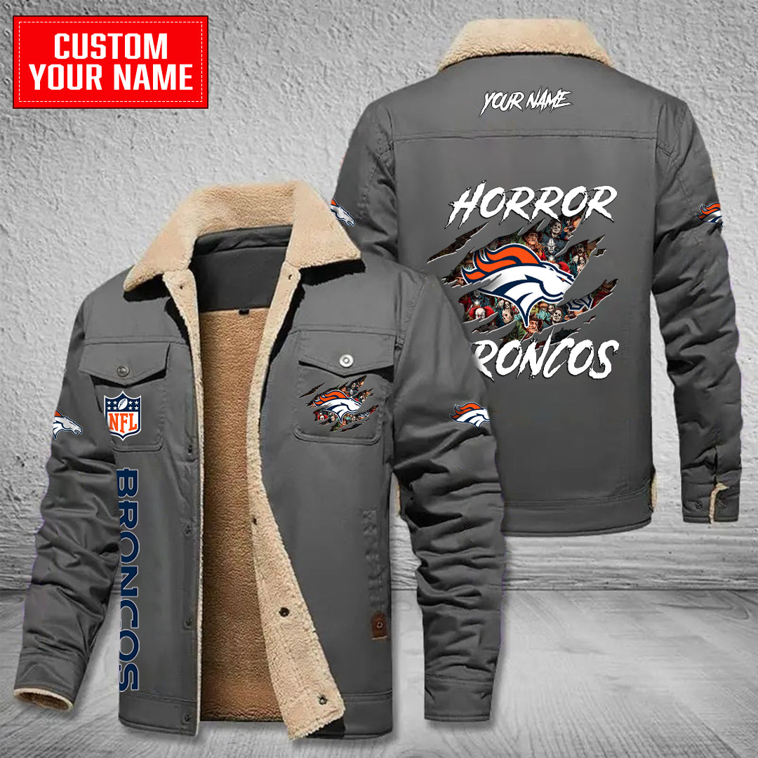 Denver Broncos Halloween Horror Collection Winter Fleece Bomber Jacket AZCAWFBJ000085