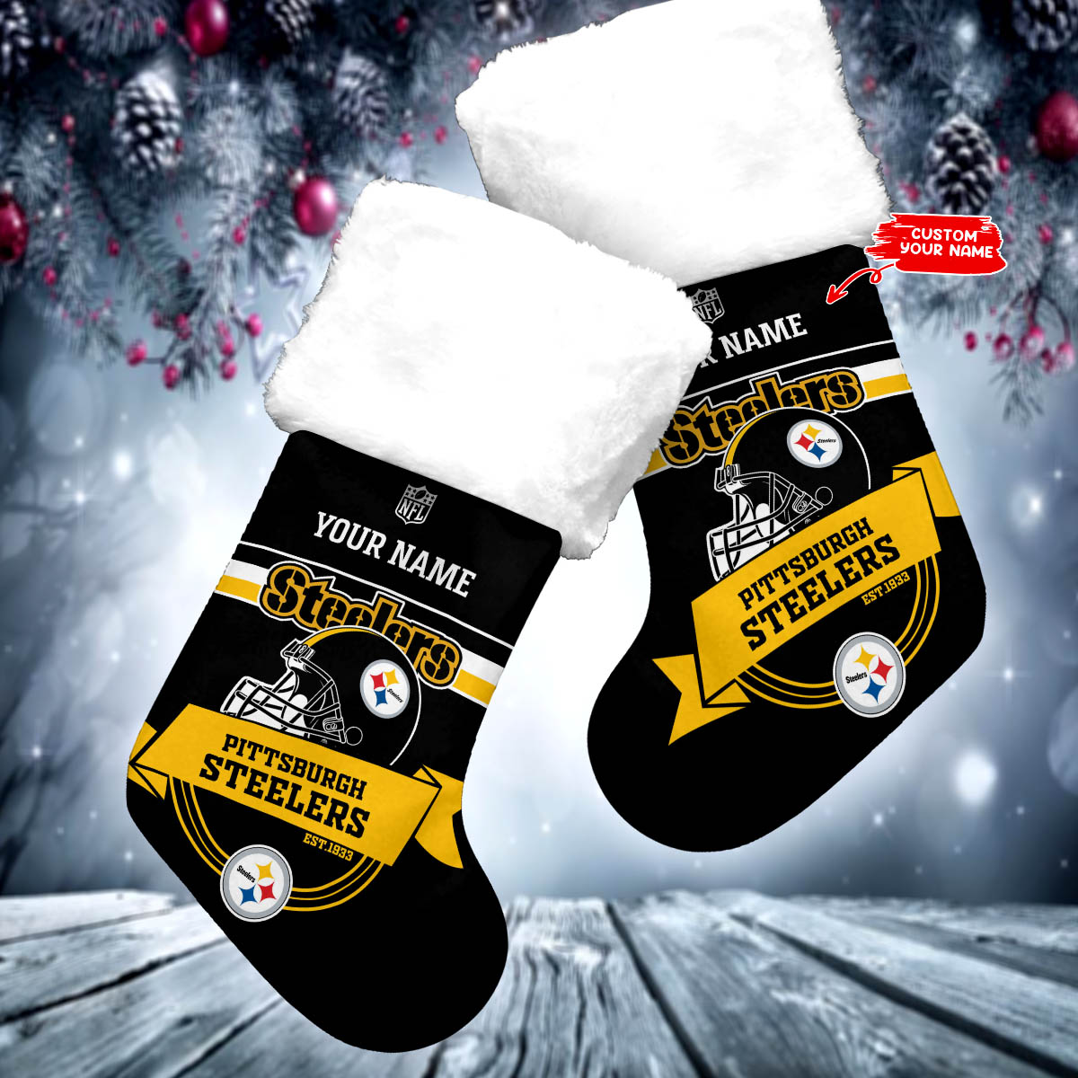 Pittsburgh Steelers Personalized Christmas Socks AZCCRMS010