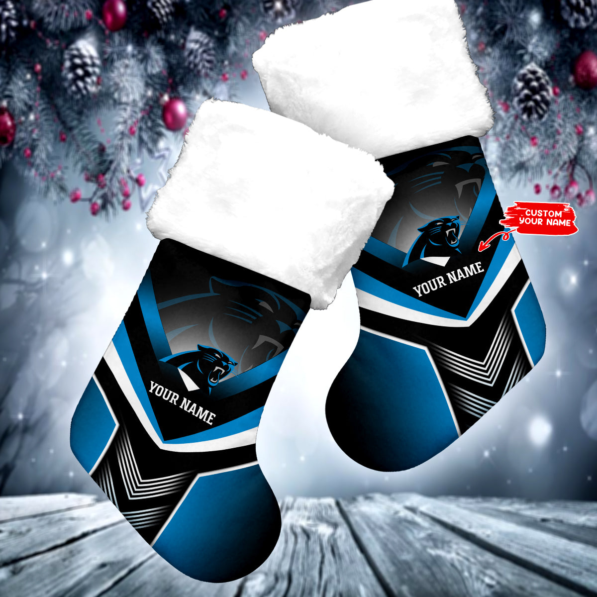 Carolina Panthers Personalized Christmas Socks AZCCRMS021