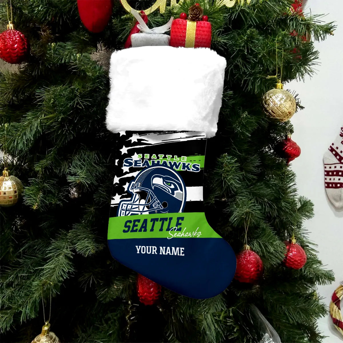 Seattle Seahawks Personalized Christmas Socks AZCCRMS065