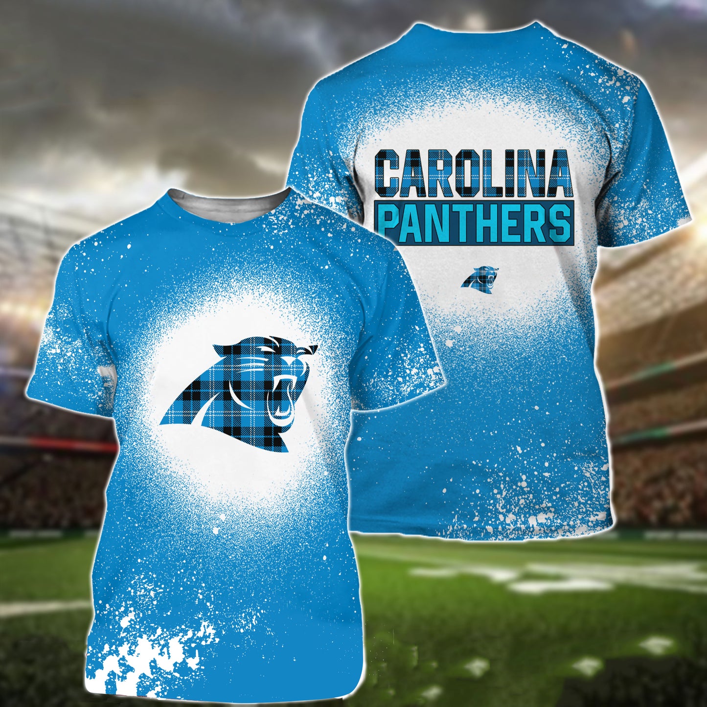 Carolina Panthers Plaid Bleached All Over Printed T-shirt Sweatshirt Hoodie AZCHD112