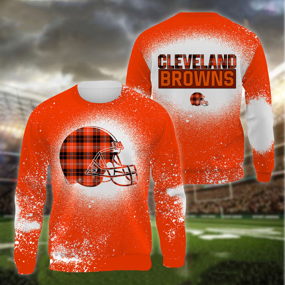 Cleveland Browns Plaid Bleached All Over Printed T-shirt Sweatshirt Hoodie AZCHD115