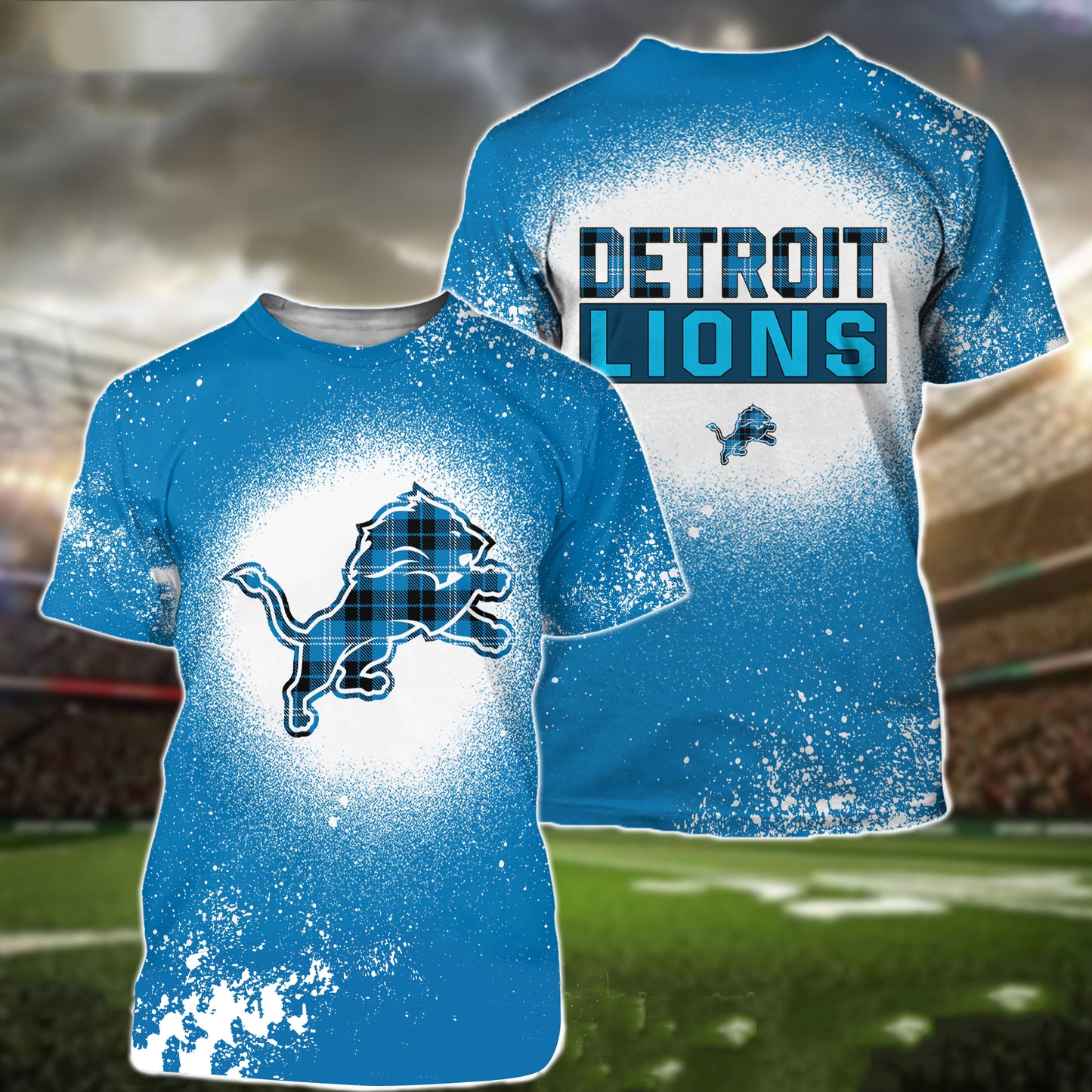 Detroit Lions Plaid Bleached All Over Printed T-shirt Sweatshirt Hoodie AZCHD118