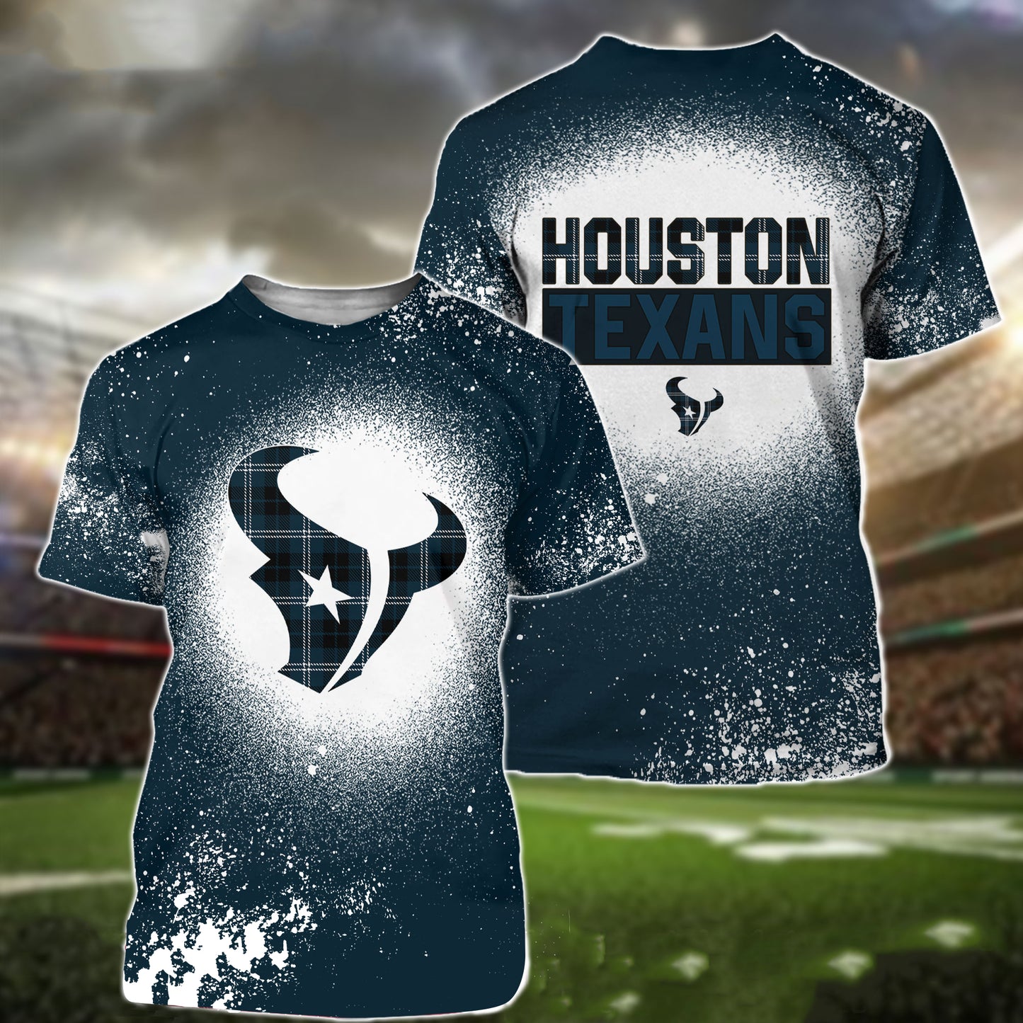 Houston Texans Plaid Bleached All Over Printed T-shirt Sweatshirt Hoodie AZCHD120
