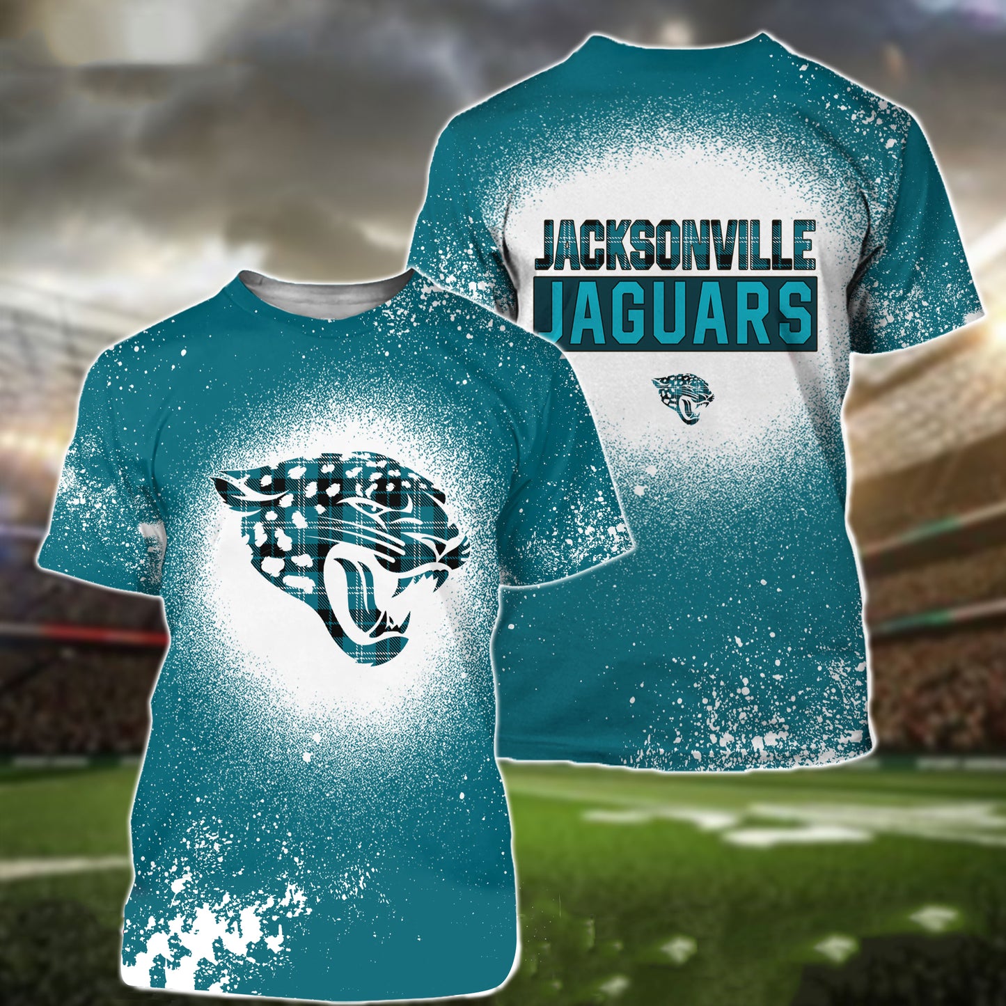 Jacksonville Jaguars Plaid Bleached All Over Printed T-shirt Sweatshirt Hoodie AZCHD122