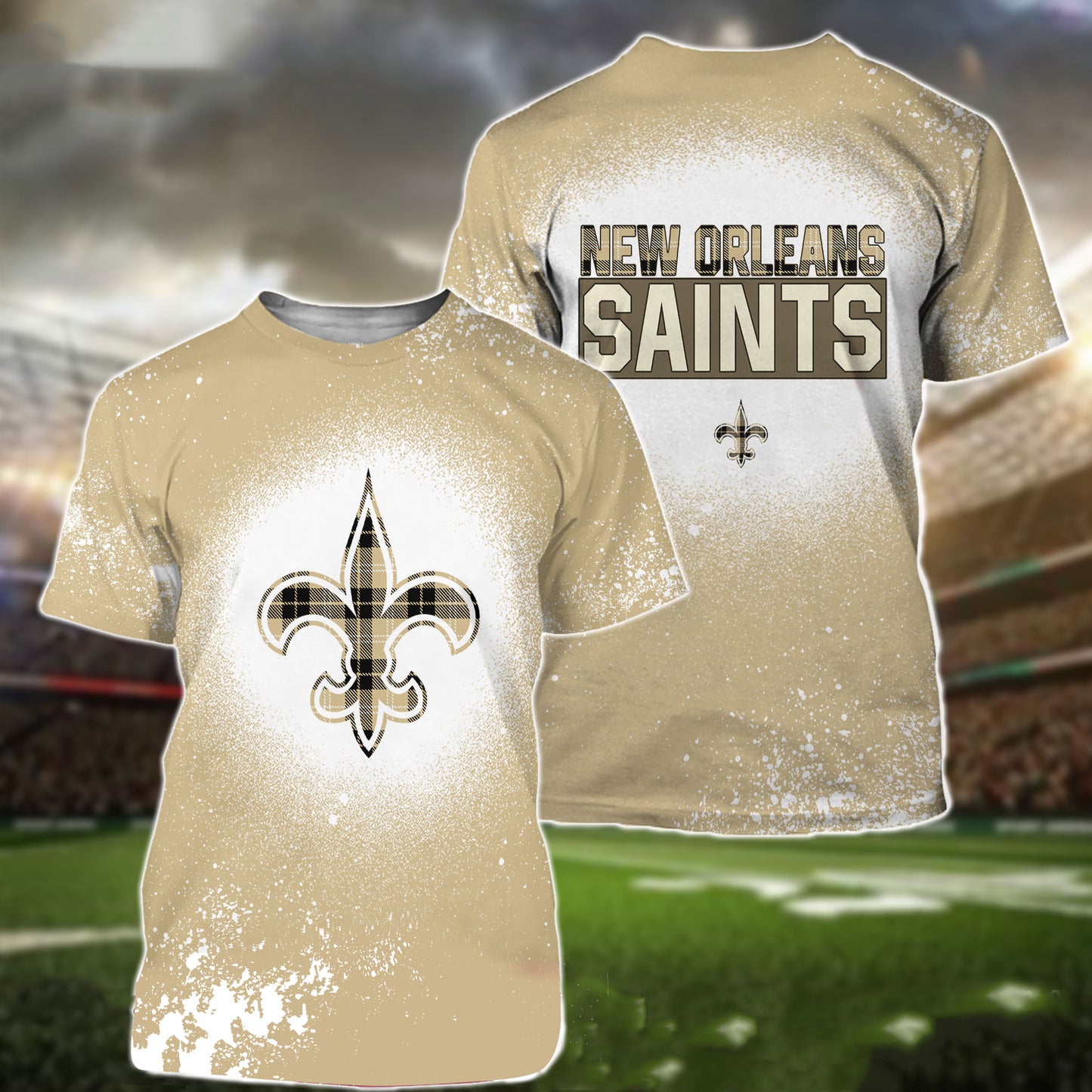 New Orleans Saints Plaid Bleached All Over Printed T-shirt Sweatshirt Hoodie AZCHD130