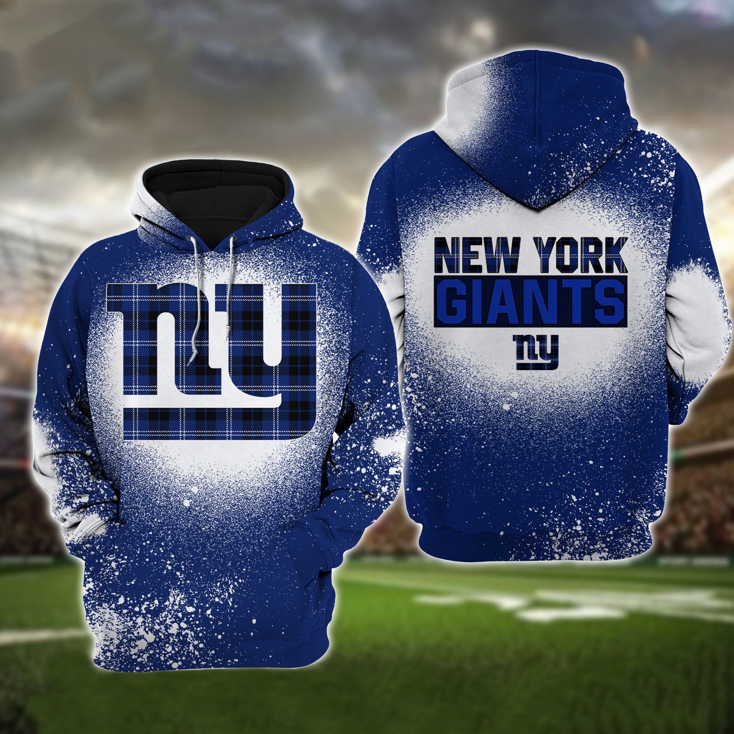 New York Giants Plaid Bleached All Over Printed T-shirt Sweatshirt Hoodie AZCHD131