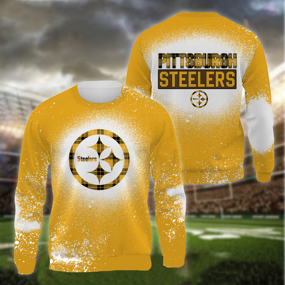 Pittsburgh Steelers Plaid Bleached All Over Printed T-shirt Sweatshirt Hoodie AZCHD134