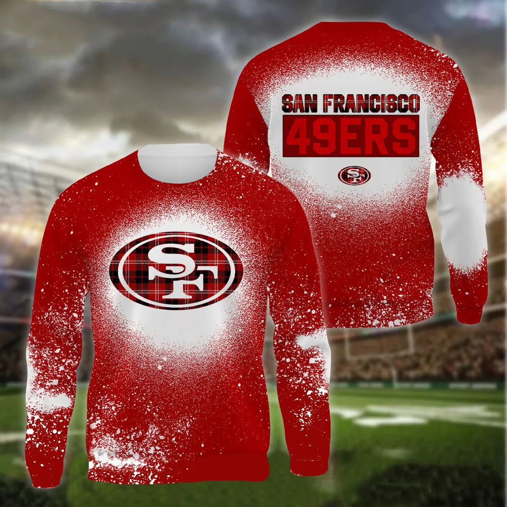 San Francisco 49ers Plaid Bleached All Over Printed T-shirt Sweatshirt Hoodie AZCHD135