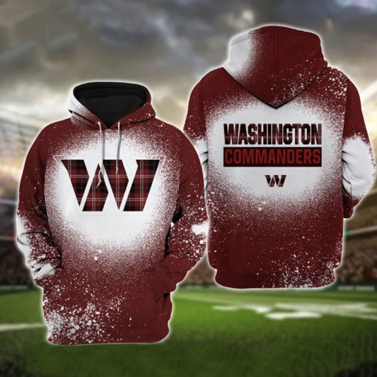 Washington Commanders Plaid Bleached All Over Printed T-shirt Sweatshirt Hoodie AZCHD139
