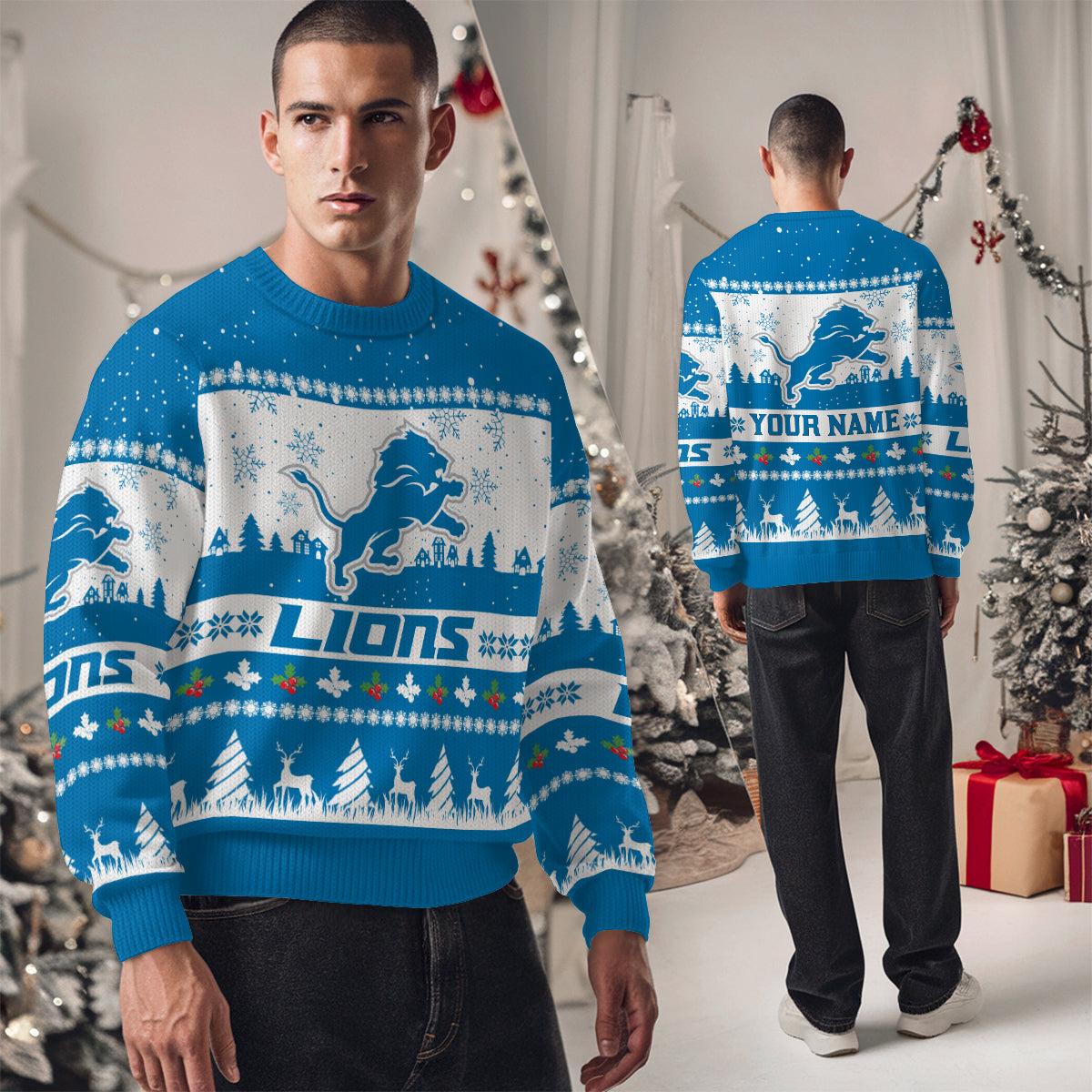 Detroit Lions Premium Ugly Christmas Sweater Seasonal Edition AZDTUSW000134