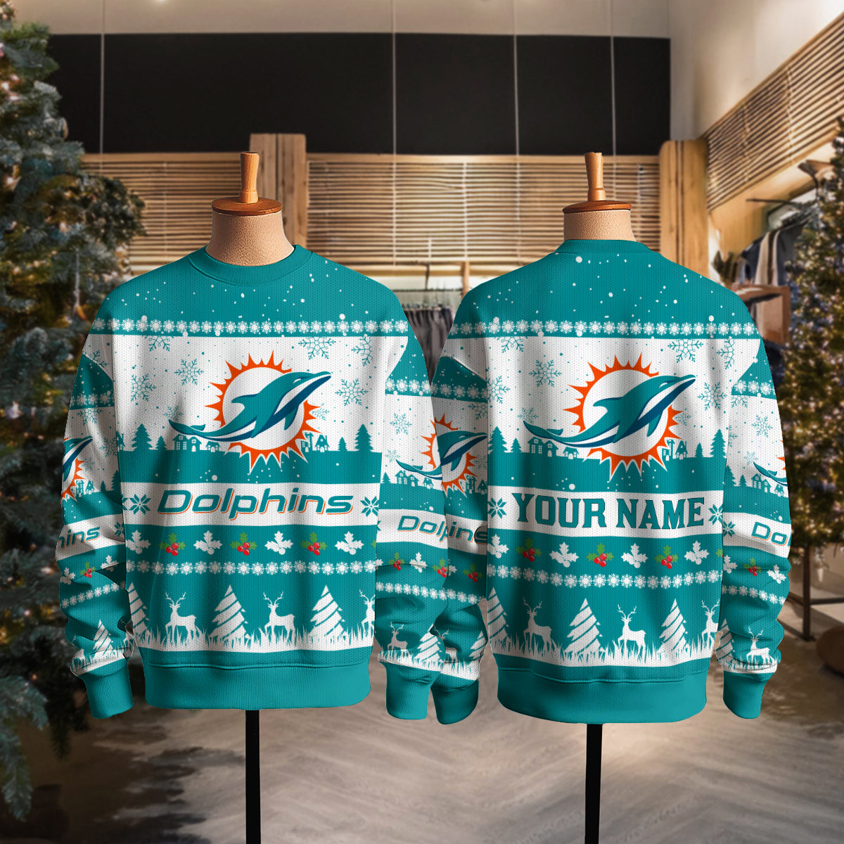 Miami Dolphins Premium Ugly Christmas Sweater Seasonal Edition AZDTUSW000156