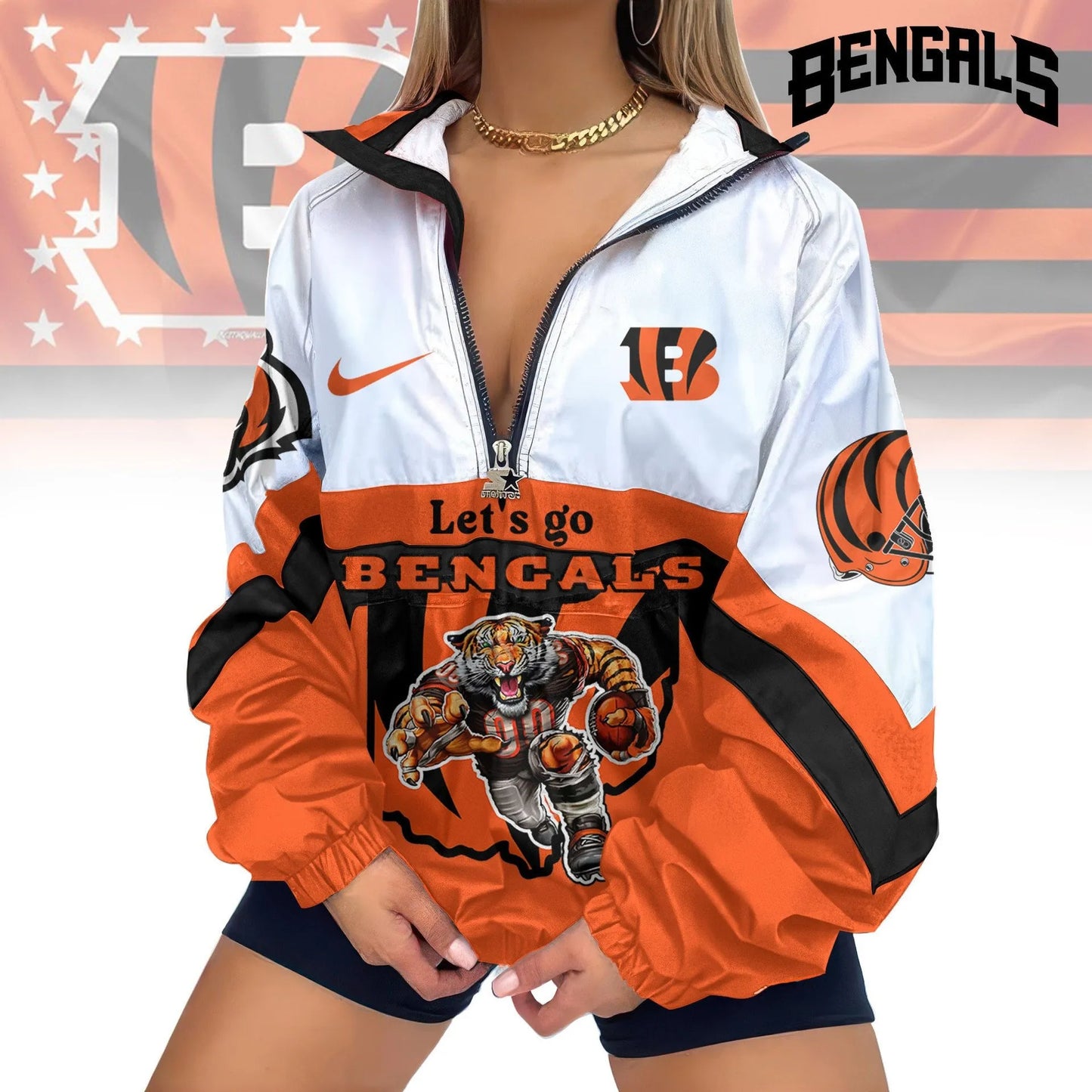 Cincinnati Bengals Half-Zip Windbreaker Jacket EM07