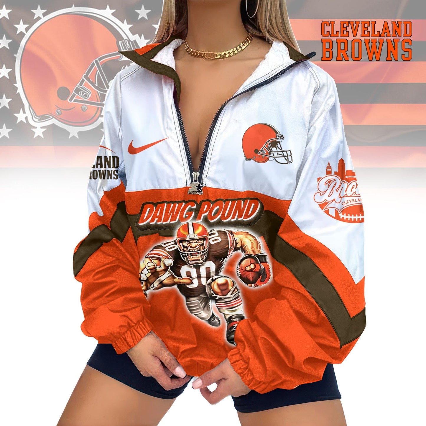 Cleveland Browns Half-Zip Windbreaker Jacket EM08