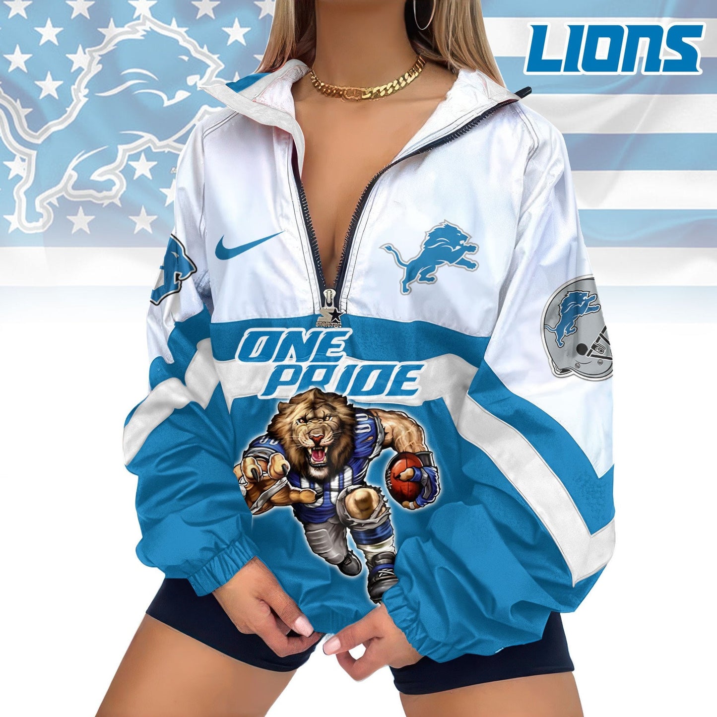 Detroit Lions Half-Zip Windbreaker Jacket EM11