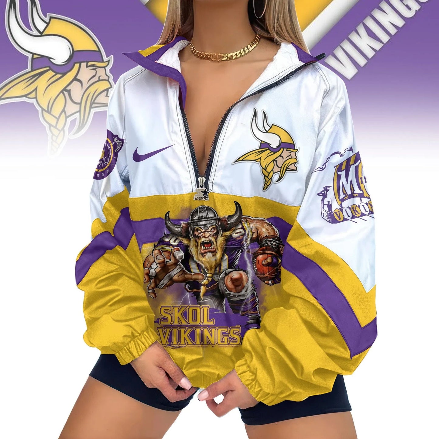 Minnesota Vikings Half-Zip Windbreaker Jacket EM21