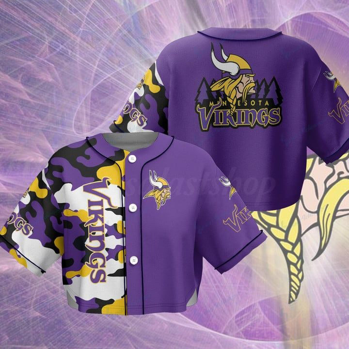 Minnesota Vikings Women Crop Top Baseball Jersey New Trending 2025 AZHACTBJ000051