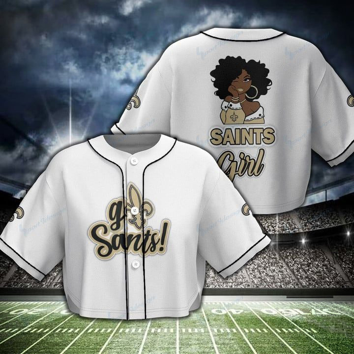 New Orleans Saints Women Crop Top Baseball Jersey New Trending 2025 AZHACTBJ000055