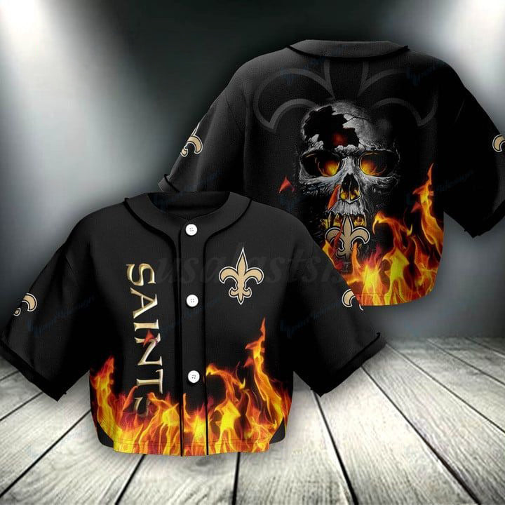 New Orleans Saints Women Crop Top Baseball Jersey New Trending 2025 AZHACTBJ000056