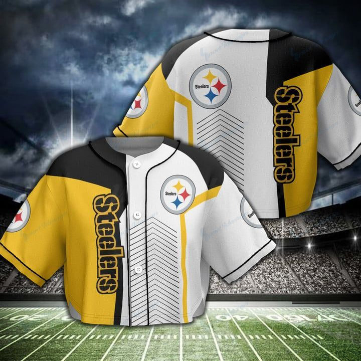 Pittsburgh Steelers Women Crop Top Baseball Jersey New Trending 2025 AZHACTBJ000060