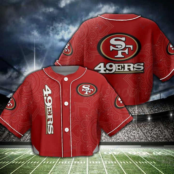 San Francisco 49ers Women Crop Top Baseball Jersey New Trending 2025 AZHACTBJ000061