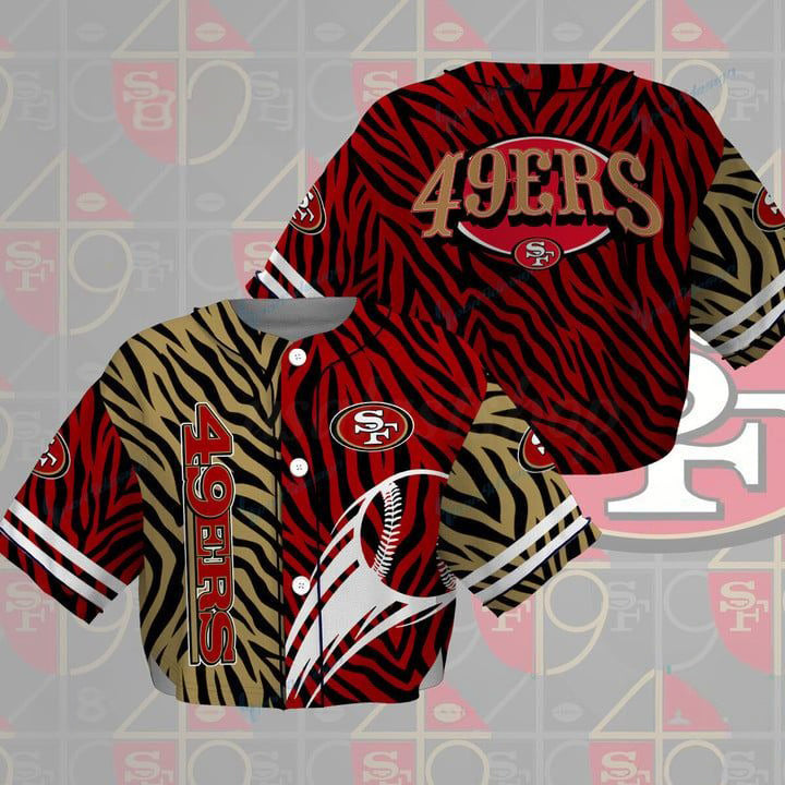 San Francisco 49ers Women Crop Top Baseball Jersey New Trending 2025 AZHACTBJ000062