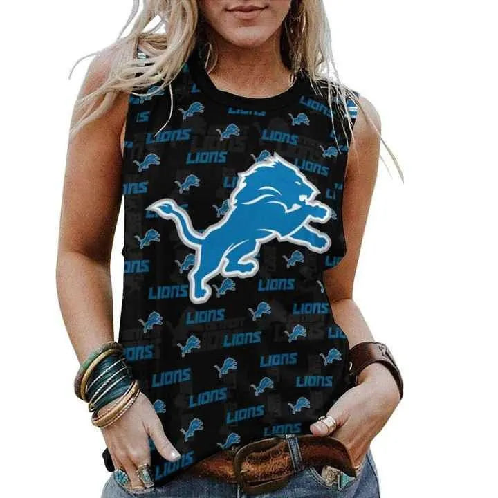 Detroit Lions Personalized American Football Loose Crew Neck Sleeveless AZHALCNS000025