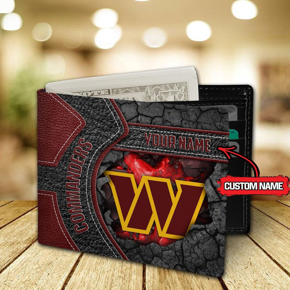 Washington Commanders Football Custom Name Men’s Classic Leather Wallet AZHAMW000006