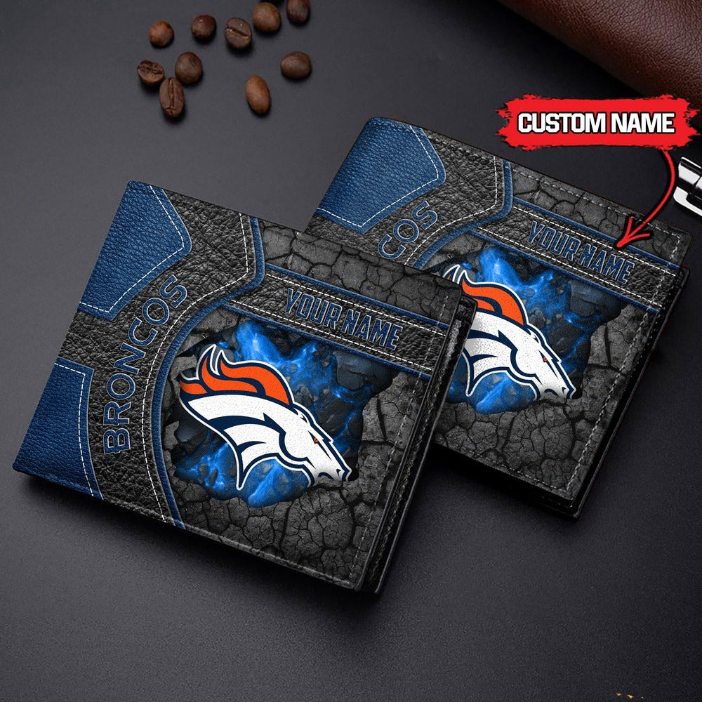 Denver Broncos Football Custom Name Men’s Classic Leather Wallet AZHAMW000011