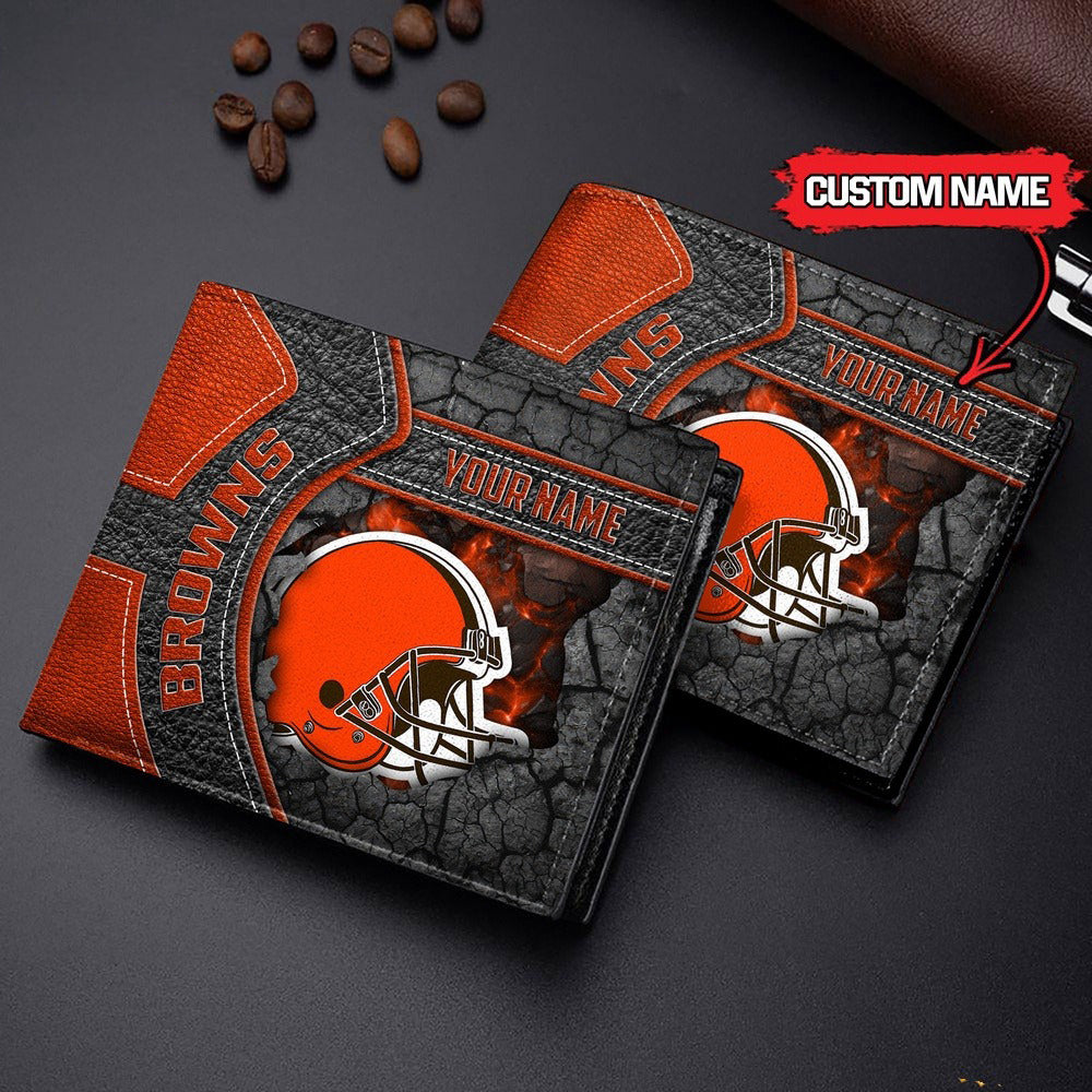 Cleveland Browns Football Custom Name Men’s Classic Leather Wallet AZHAMW000012