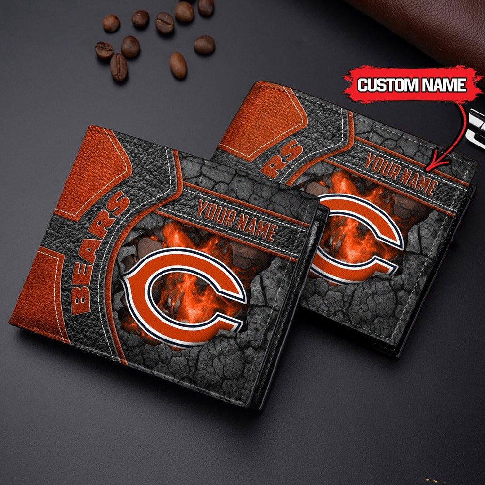 Chicago Bears Football Custom Name Men’s Classic Leather Wallet AZHAMW000014