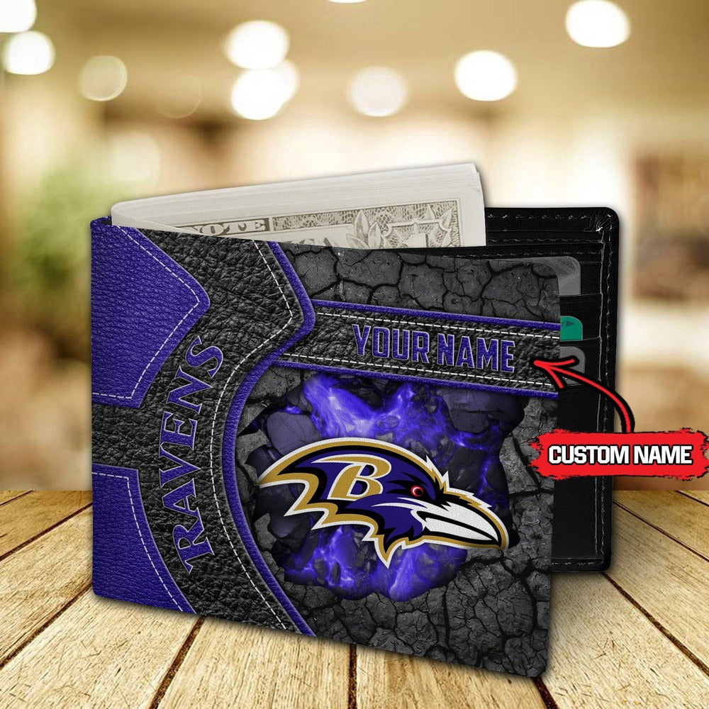 Baltimore Ravens Football Custom Name Men’s Classic Leather Wallet AZHAMW000016