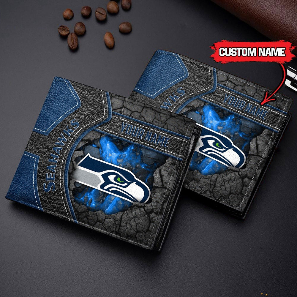 Seattle Seahawks Football Custom Name Men’s Classic Leather Wallet AZHAMW000017