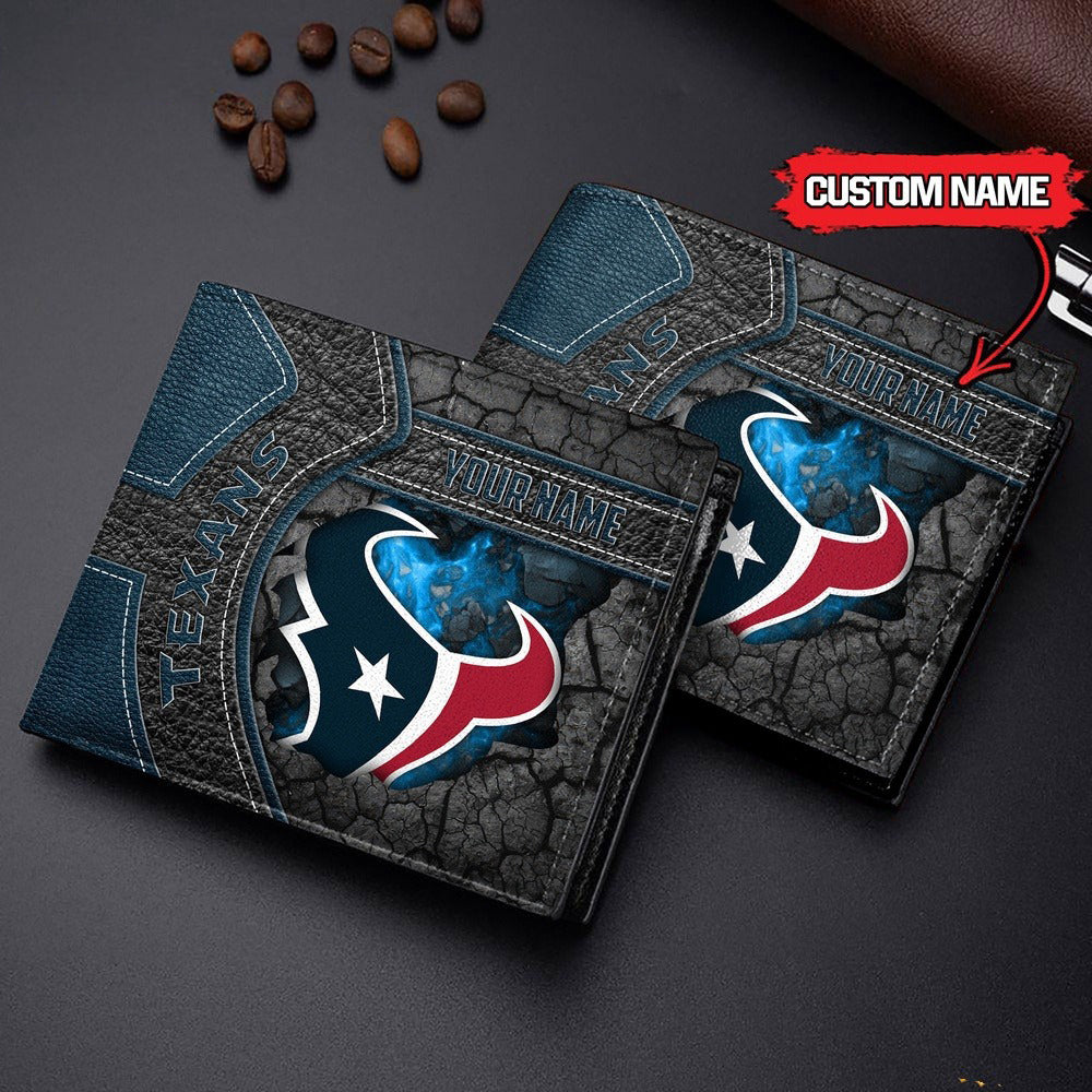Houston Texans Football Custom Name Men’s Classic Leather Wallet AZHAMW000018