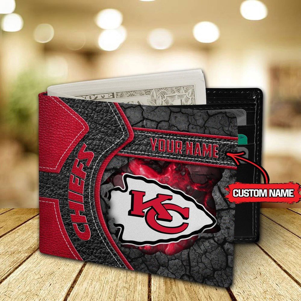 Kansas City Chiefs Football Custom Name Men’s Classic Leather Wallet AZHAMW000019