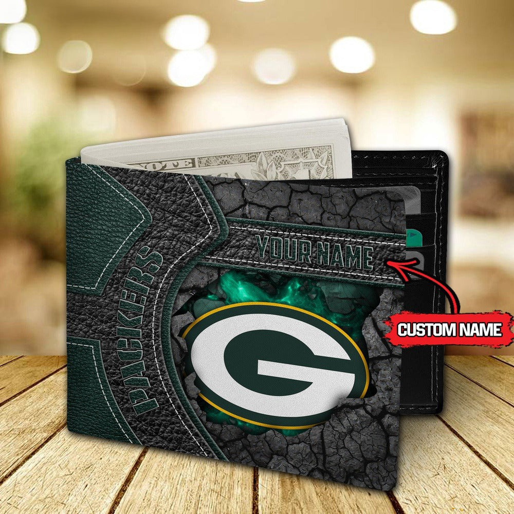 Green Bay Packers Football Custom Name Men’s Classic Leather Wallet AZHAMW000023