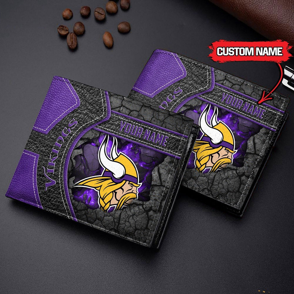 Minnesota Vikings Football Custom Name Men’s Classic Leather Wallet AZHAMW000025