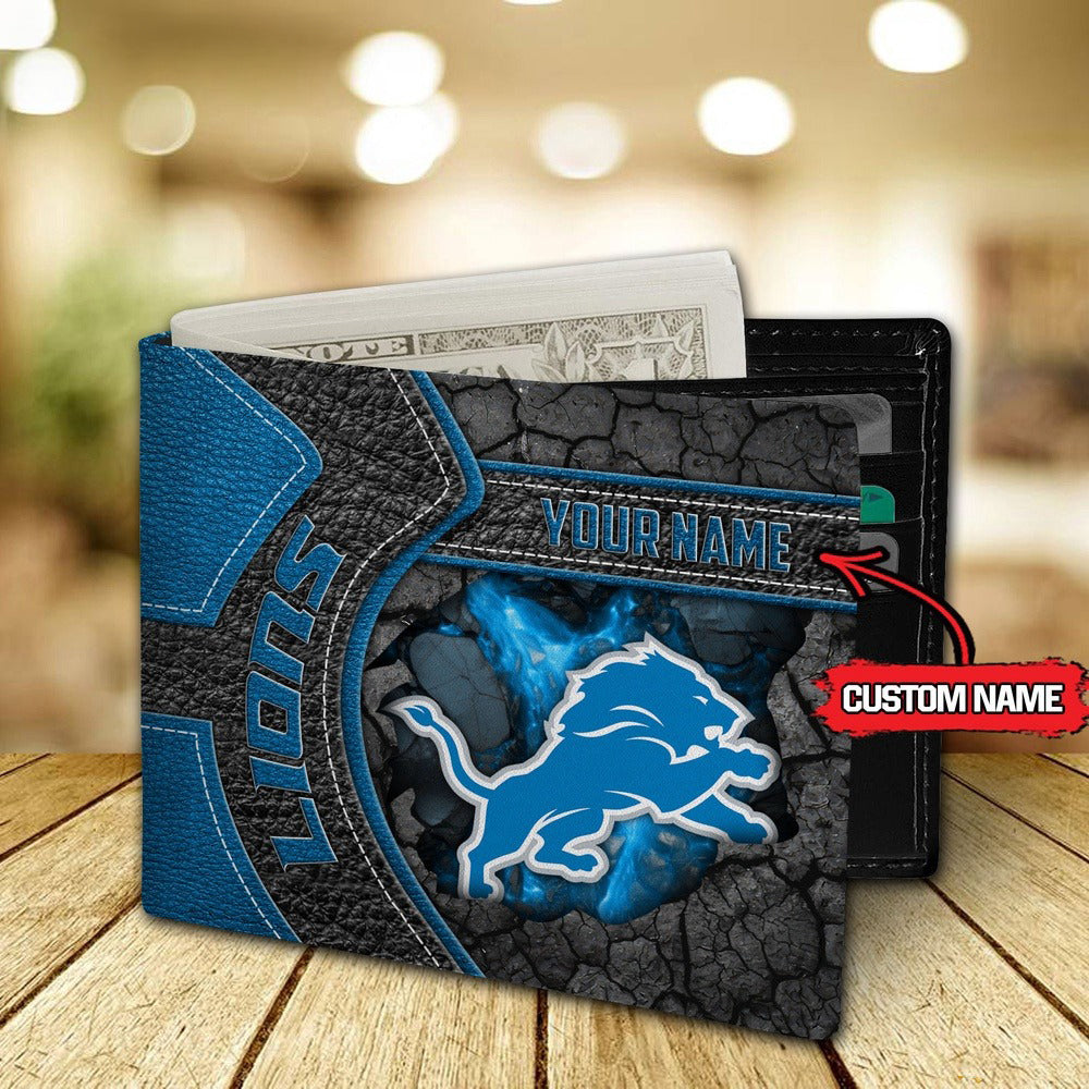 Detroit Lions Football Custom Name Men’s Classic Leather Wallet AZHAMW000026
