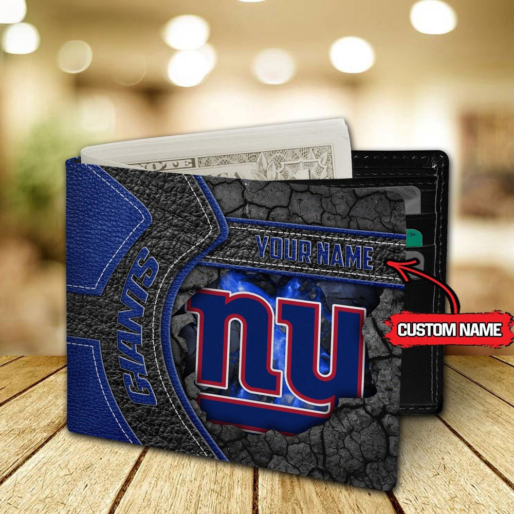 New York Giants Football Custom Name Men’s Classic Leather Wallet AZHAMW000027