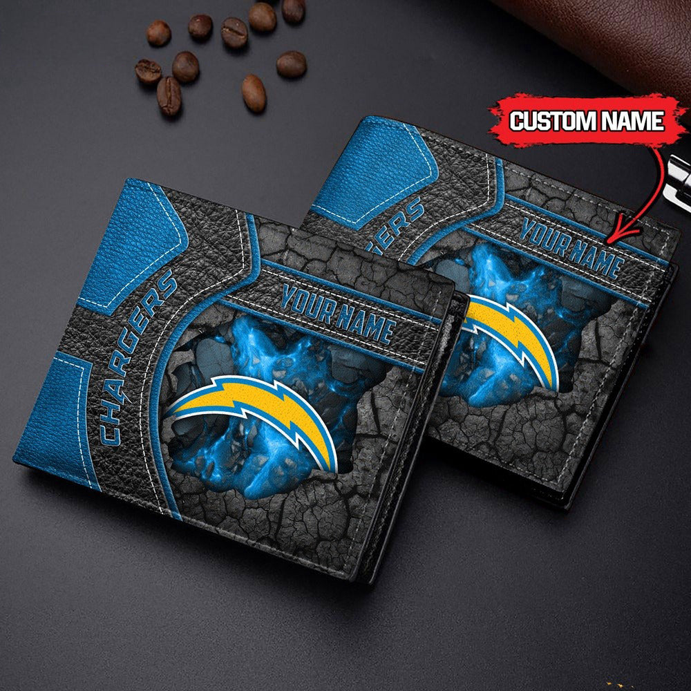 Los Angeles Chargers Football Custom Name Men’s Classic Leather Wallet AZHAMW000030