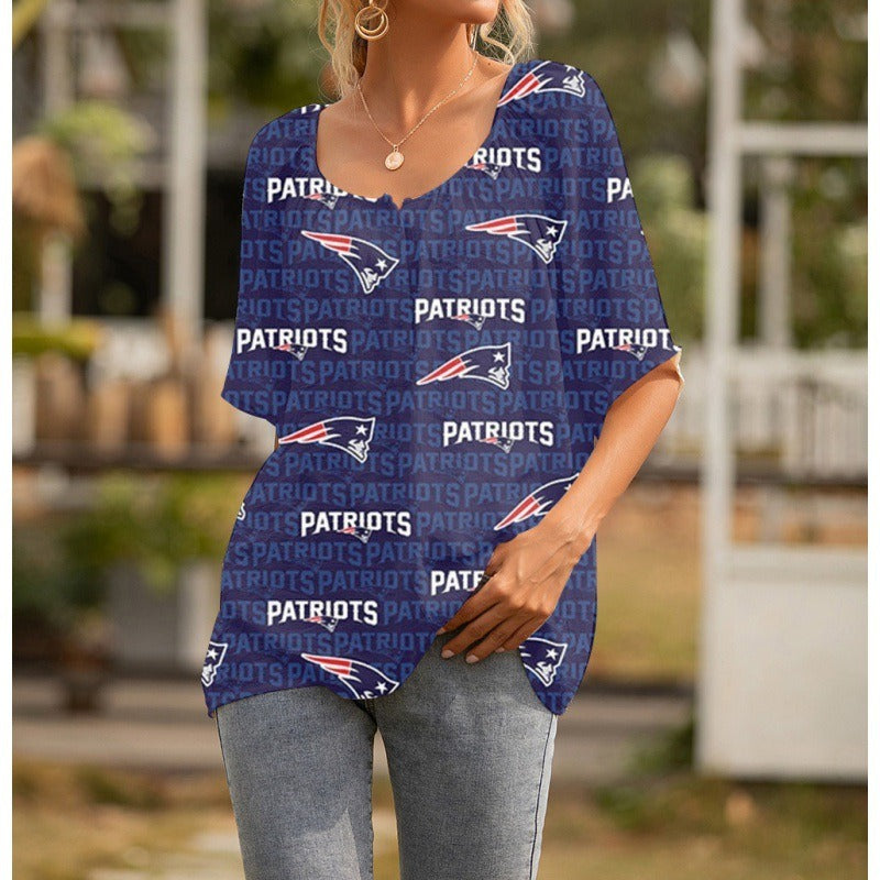 New England Patriots Personalized Logo Team Short Sleeve Women Peasant Blouse AZHASSWPB000001